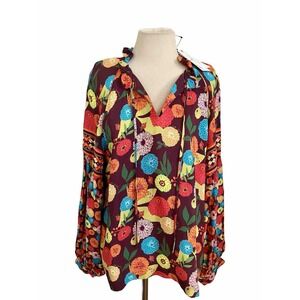 NWT Emily Lovelock shirt SZ L FLORAL long Sleeve cottage core Prairie